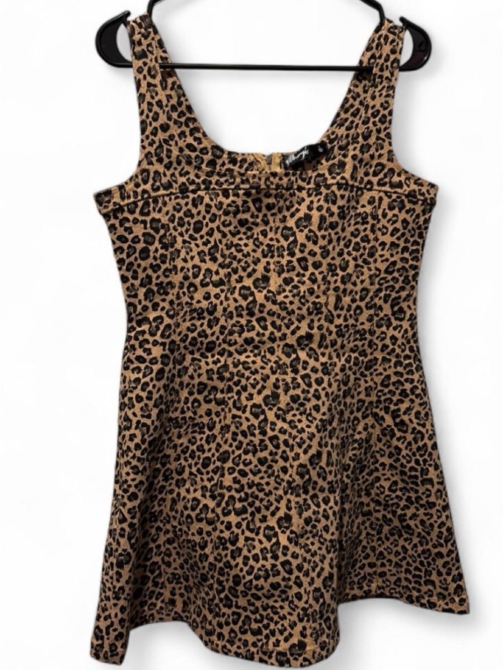 Leopard Print Mini Denim Dress- Brown/Black